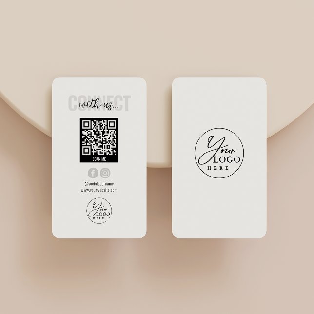 Carte De Visite White Connect Us Social Media QR Code Bu (Créateur téléchargé)