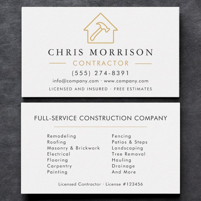 Carte De Visite White Gold Modern Building Construction  (Créateur téléchargé)