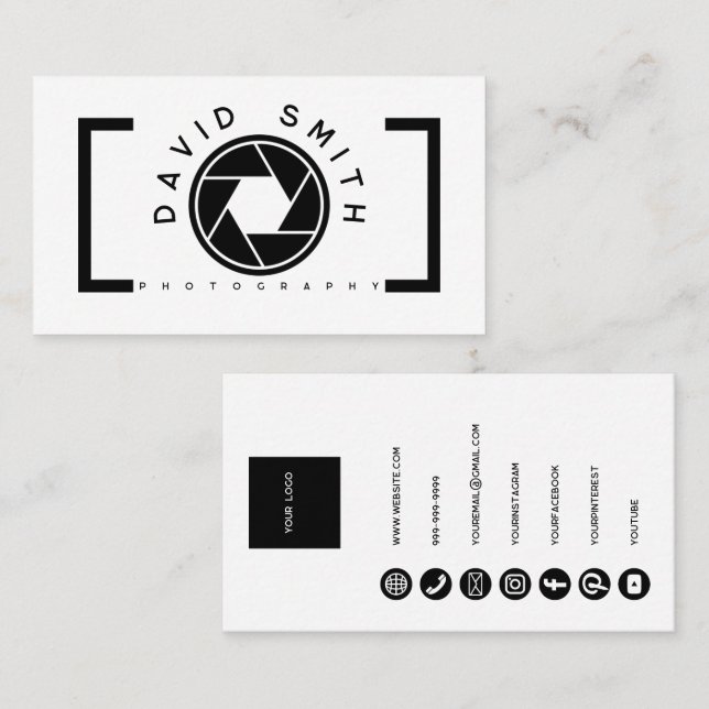 Carte De Visite White Minimalist Camera Photographer Business Card (Devant / Derrière)