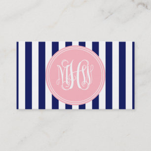 Carte De Visite White Navy Vert Bande 6x Pnk Vine Monogramme do-it