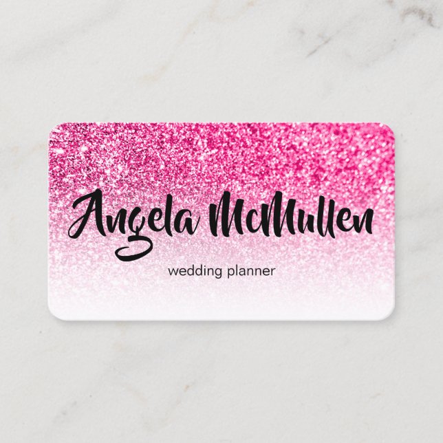 Carte De Visite White Ombre Hot Rose Parties scintillant Bokeh Pho (Devant)