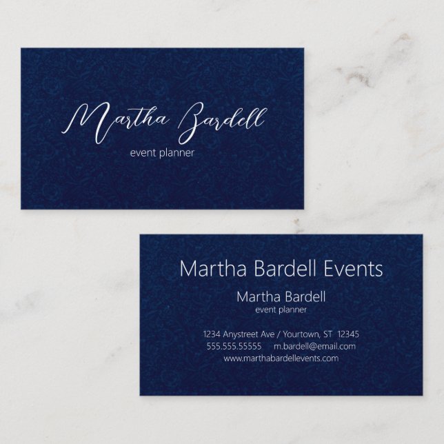 Carte De Visite White on Black Signature Event Planner Adaptable (Devant / Derrière)