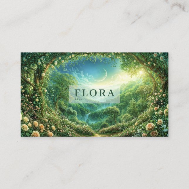 Carte De Visite White Rose and Enchanted Green Forest Valley (Devant)