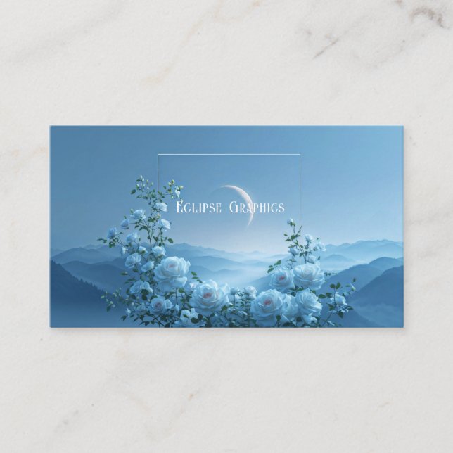 Carte De Visite White Rose and Misty Blue Mountain Crescent Moon (Devant)