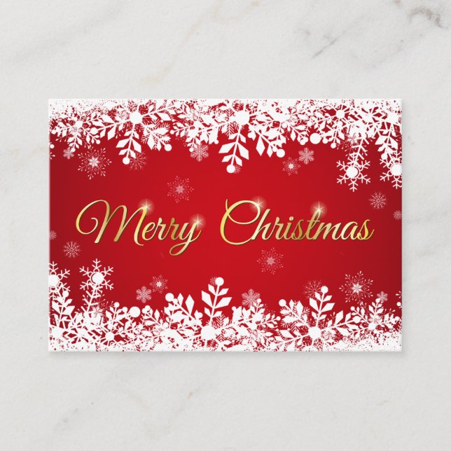 Carte De Visite White Snowflakes on Red Merry Christmas (Devant)