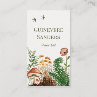 Carte De Visite Wildflower Watercolor Botanical Fern Mushroom