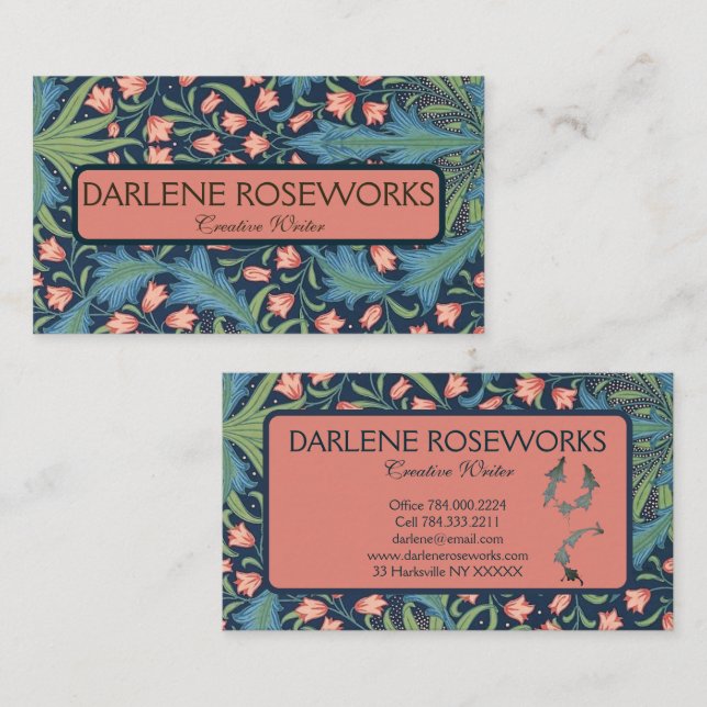 Carte De Visite William Morris Belle Lys Floral Rose (Devant / Derrière)