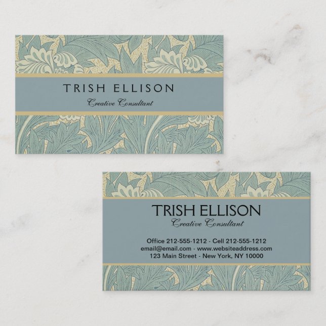 Carte De Visite William Morris Classique Tulipe Bleu Floral (Devant / Derrière)