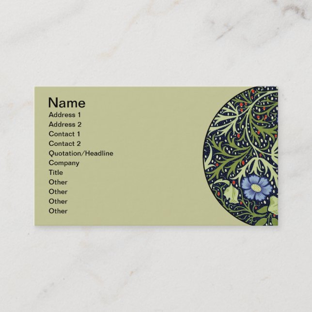 Carte De Visite William Morris Fleur d'antiquité aux algues marine (Devant)