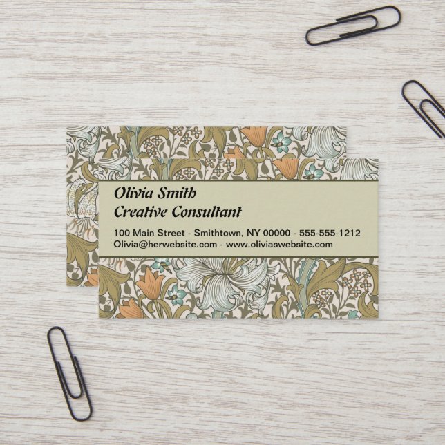 Carte De Visite William Morris Golden Lily Blue Gold Classic (Devant/Arrière en situation)