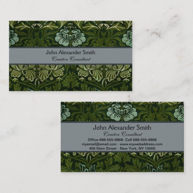 Carte De Visite William Morris Grand Feuille vert & Fleur bleue (Devant / Derrière)