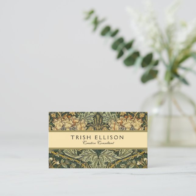 Carte De Visite William Morris Honeysuckle Vert Floral (Debout devant)