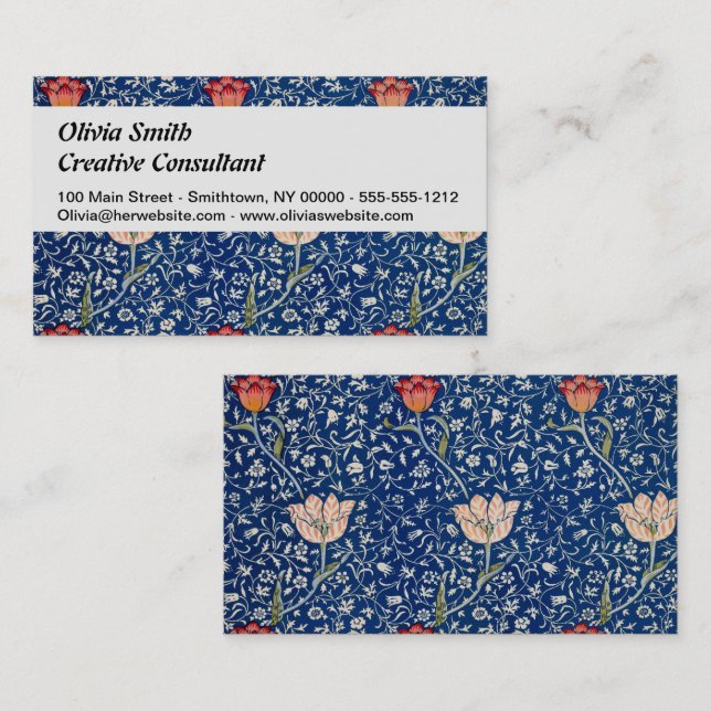Carte De Visite William Morris Medway Floral bleu (Devant / Derrière)