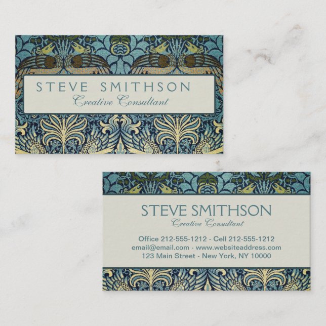 Carte De Visite William Morris Peacock and Dragon Woven Design (Devant / Derrière)