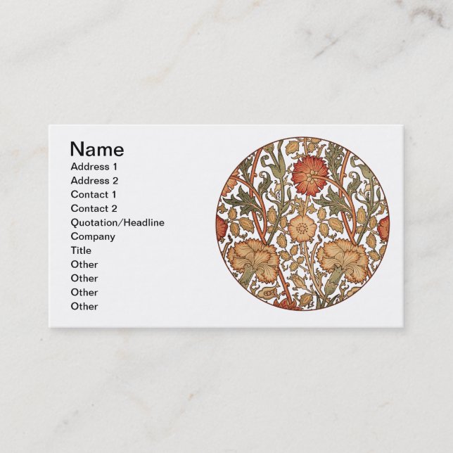 Carte De Visite William Morris Rose Flower Fond d'écran Motif (Devant)