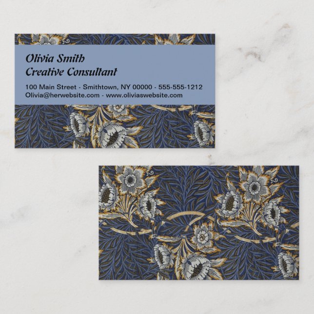 Carte De Visite William Morris Tulip Willow Blue Motif (Devant / Derrière)
