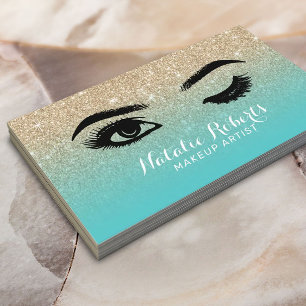 Carte De Visite Wink Eye Lashes Eyelash Salon Turquoise & Gold Par