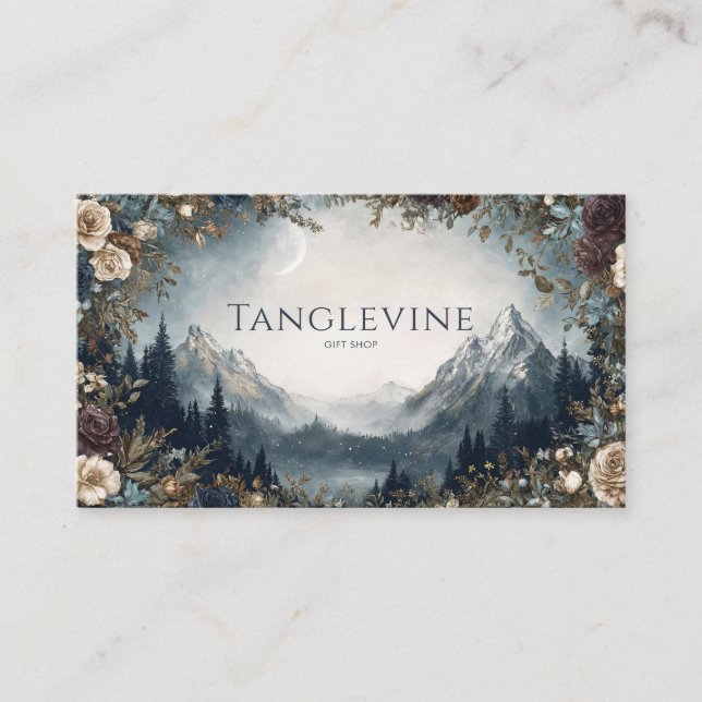 Carte De Visite Winter Rose Floral and Snowy Mountain Landscape (Devant)