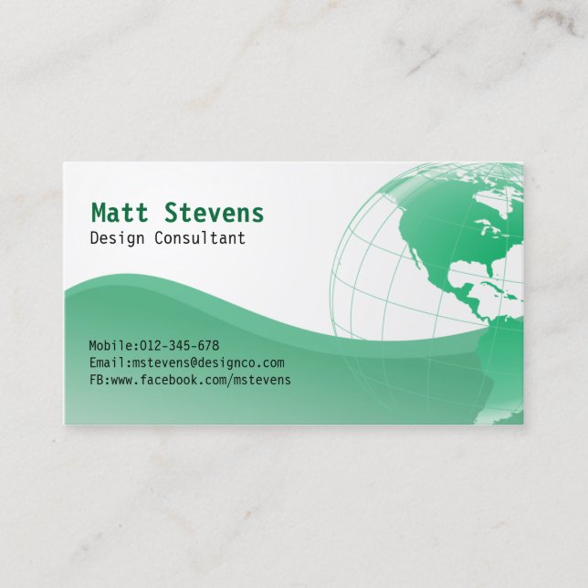 Carte de visite Wire Green Globe Amériques (Devant)