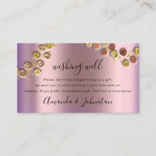 Carte De Visite Wishing well Mariage Cadeau Gold Wreath Purple Ros