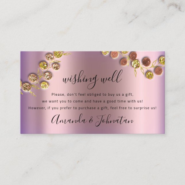 Carte De Visite Wishing well Mariage Cadeau Gold Wreath Purple Ros (Devant)