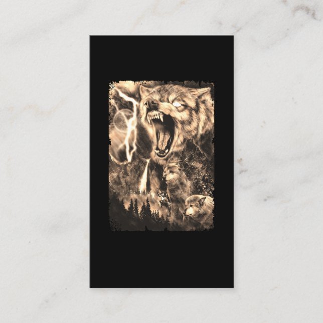 Carte De Visite Wolf Family Mountains Moon Wolves Forest (Devant)