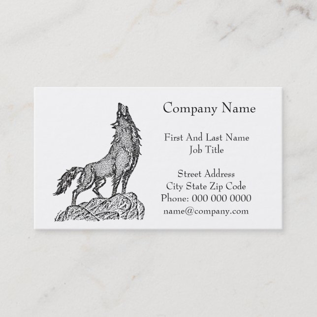 Carte De Visite Wolf Howling au dessin de silhouette de la lune (Devant)