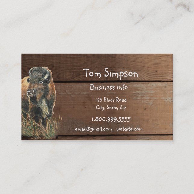 Carte De Visite  Wood Background Bison Animal Wild West Theme (Devant)