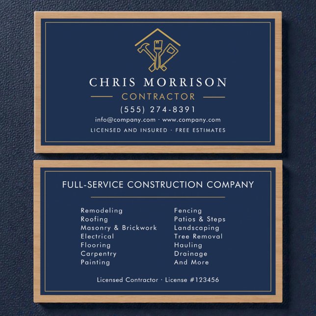 Carte De Visite Wood Navy Blue Home Improvement Building (Créateur téléchargé)