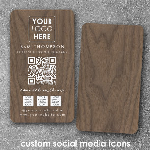 Carte De Visite Wooden Connect with Us Social Media QR Code Logo