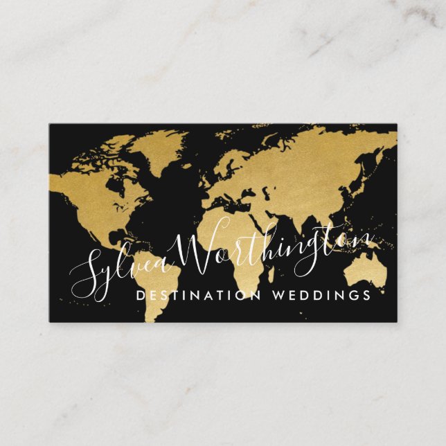 Carte De Visite World Map Gold et Black Travel (Devant)