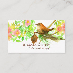 Carte De Visite Wren Rugosa Rose Pine Cone Aquarelle Botanique