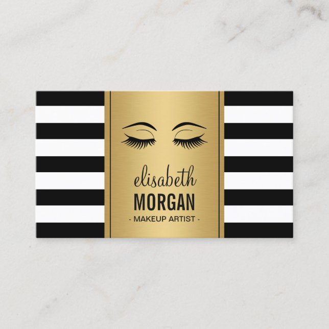 Carte De Visite Yelashes logo maquillage or noir blanc rayures (Devant)