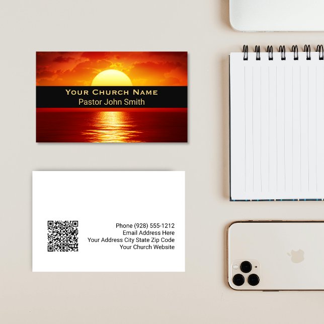 Carte De Visite Yellow Ball Reflection Church Pastor QR Code (Yellow Ball Sunset Reflection Church Pastor QR Code Business Card)