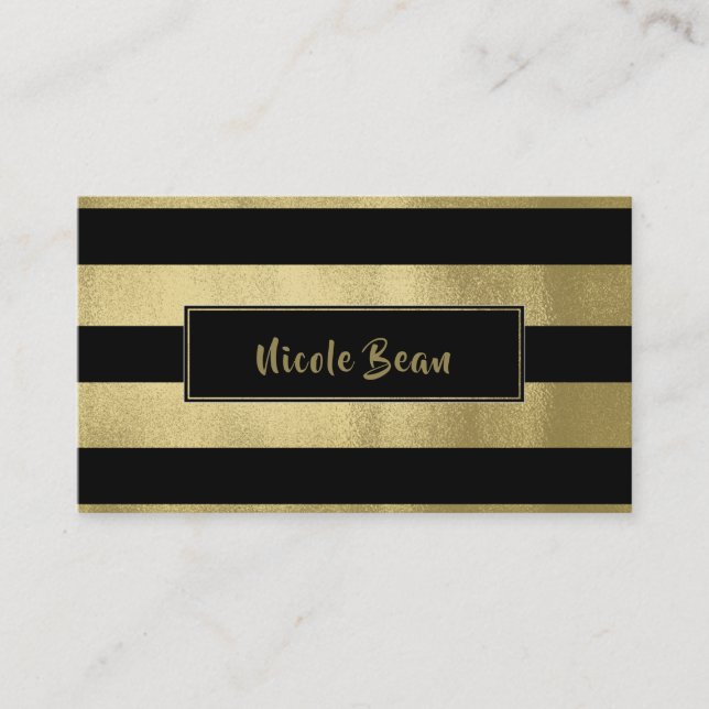 Carte De Visite Yellow Gold & Black Stripes Chic Modern Glam (Devant)