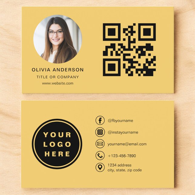 Carte De Visite Yellow Minimalist Modern Photo with QR Code (Créateur téléchargé)