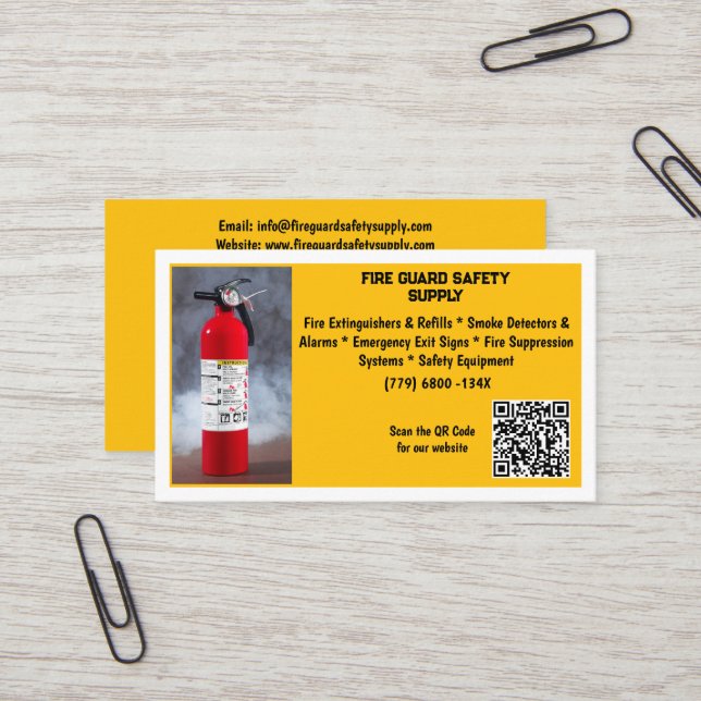 Carte De Visite Yellow Red Fire Extinguisher Fire Safety   (Devant/Arrière en situation)