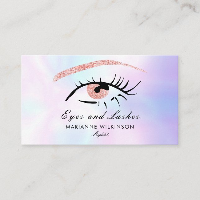 Carte De Visite Yeux et cils rose Parties scintillant or (Devant)