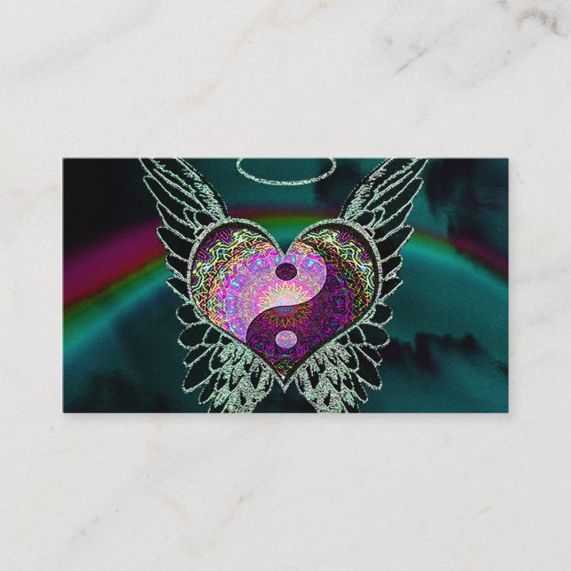 Carte De Visite Yin Yang, ailes d'ange et coeur (Devant)