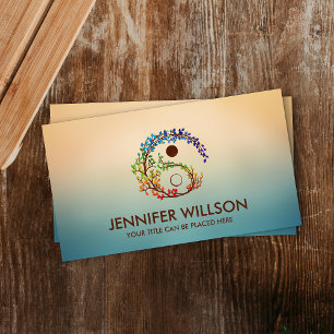 Carte De Visite Yin Yang Tree Branch feuilles arc-en-ciel