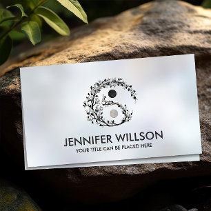 Carte De Visite Yin Yang Tree Branch Pearl et marbre noir
