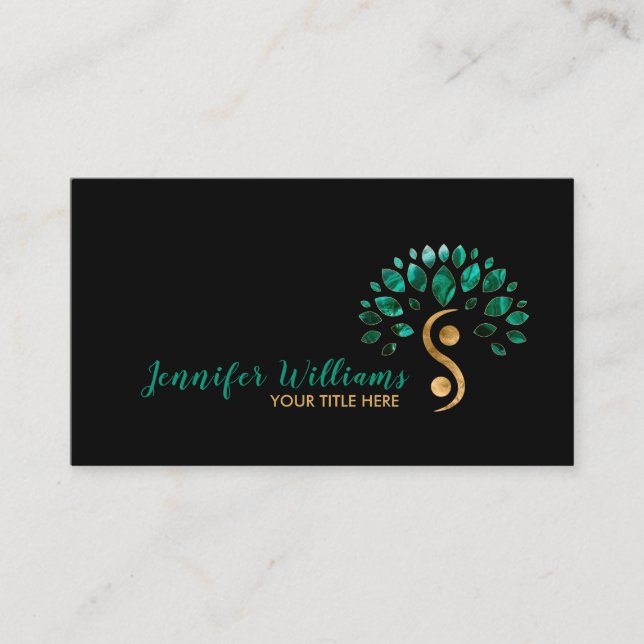Carte De Visite Yin Yang Tree of Life - Feuilles malachites (Devant)