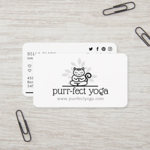 Carte De Visite Yoga Cat Holistique Méditant Le Yoga Pose Blanc