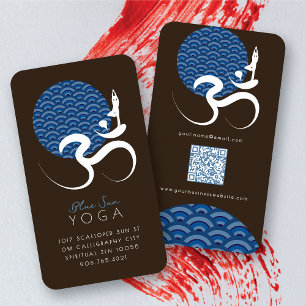 Carte De Visite Yoga du Soleil Bleu Asiatique Calligraphie Zen Mod