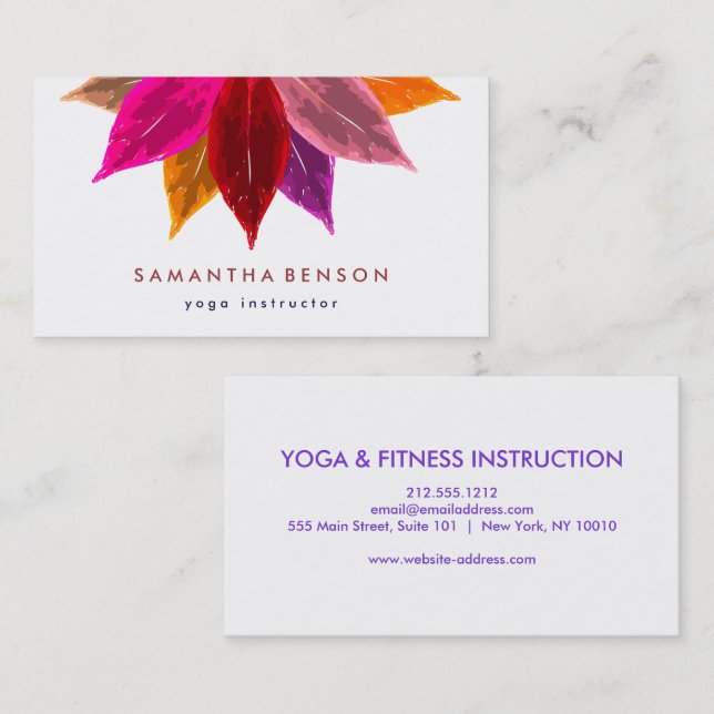 Carte De Visite Yoga élégant de logo de fleur de Lotus (Devant / Derrière)