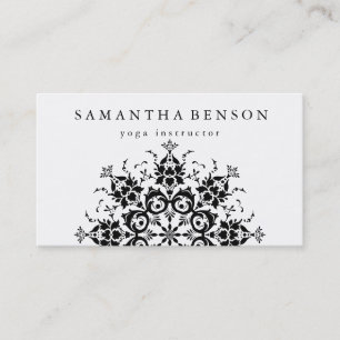Carte De Visite Yoga élégant de logo de fleur noire et blanche