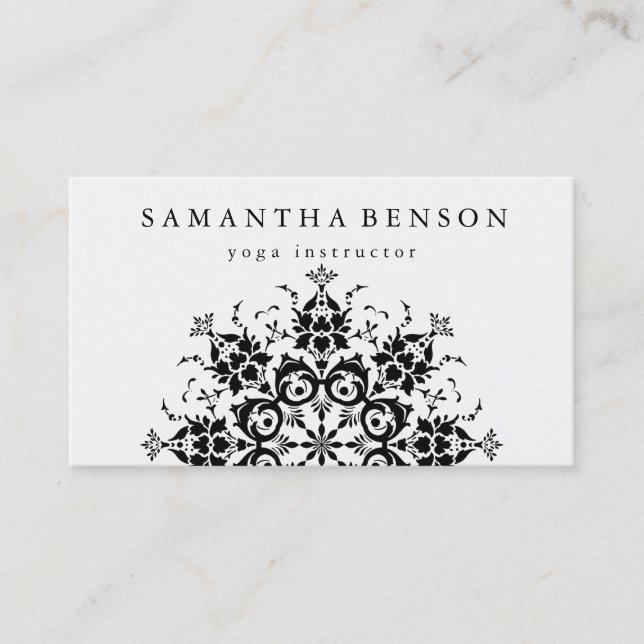 Carte De Visite Yoga élégant de logo de fleur noire et blanche (Devant)