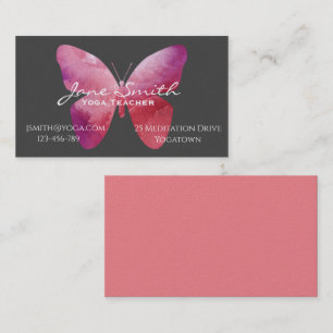 Carte De Visite Yoga Enseignant Yoga Instructeur papillon rose