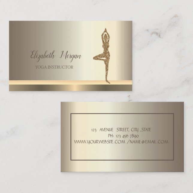 Carte De Visite Yoga Gold Parties scintillant Champagne fille (Devant / Derrière)