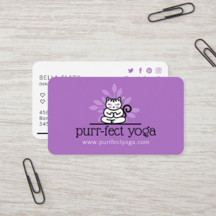 Carte De Visite Yoga Holistique Chat Méditant Yoga Pose pourpre